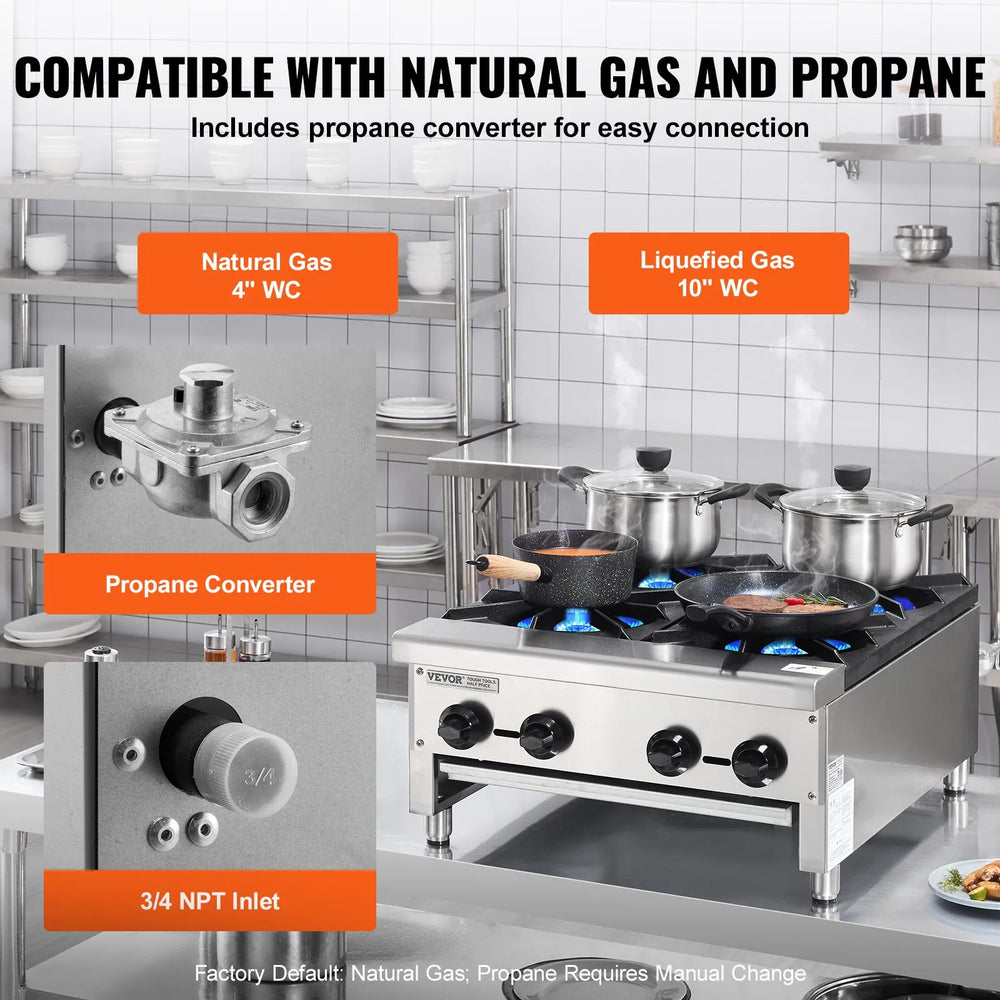 Vevor Countertop Gas Range Stove 4 Burners Propane Natural Gas New
