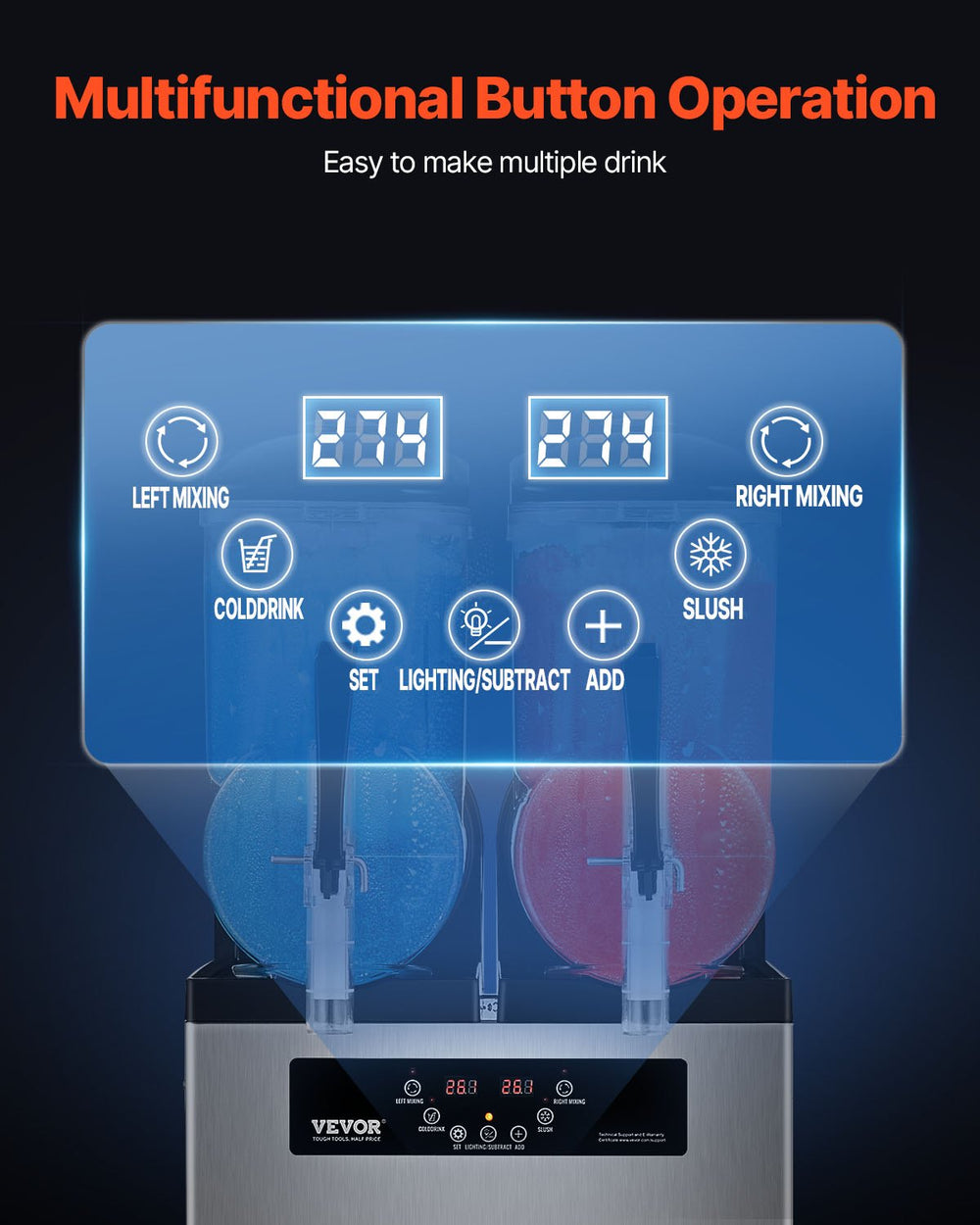 Vevor Slushy Machine 3.2 Gal Dual Tank Stainless Steel Frozen Drink Maker New