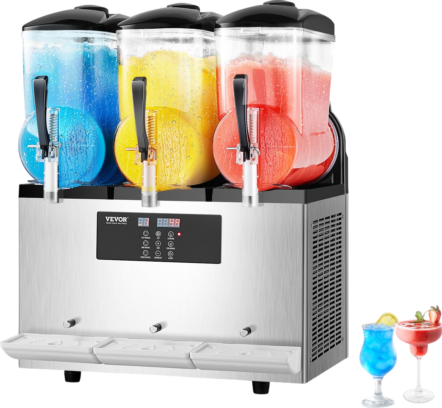 Vevor Slushy Machine 3.2 Gal 3-Tank Stainless Steel Frozen Drink Maker New