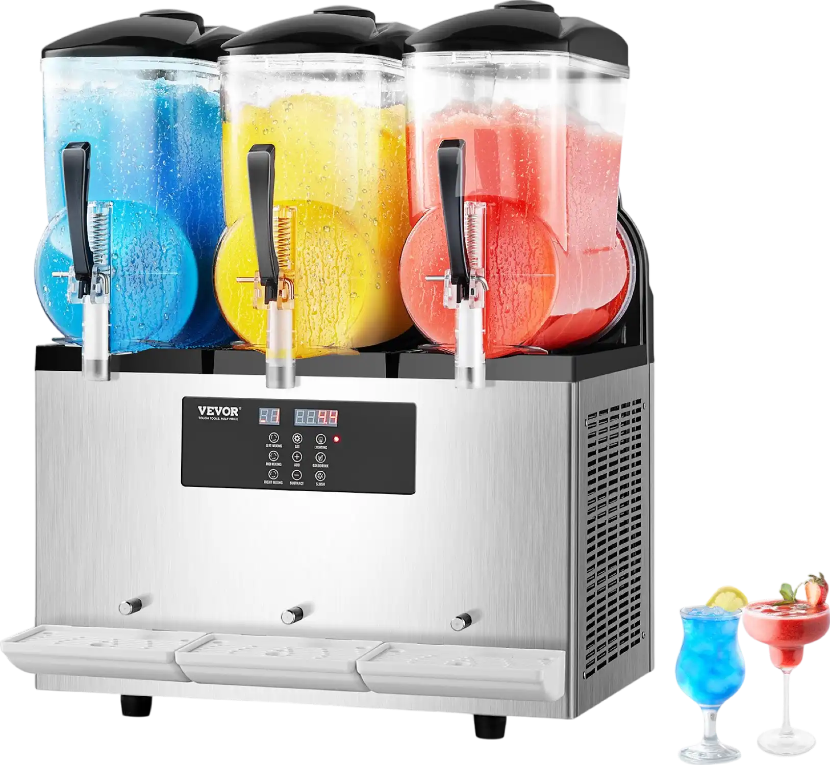 Slushy Machine Factory Vevor Slushy Machine 3.2 Gal 3-Tank Stainless Steel Frozen Drink Maker ...