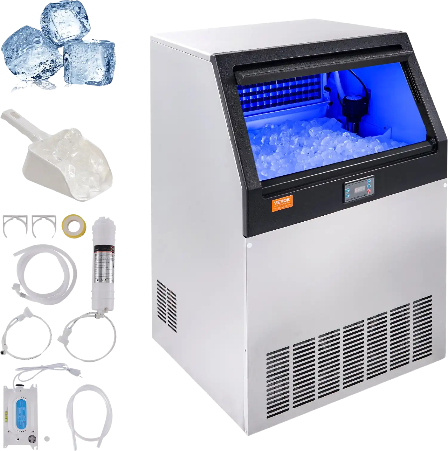 Vevor Commercial Ice Maker 200 Lbs./Day with 66 Lbs Storage Capacity Electric Drainage New