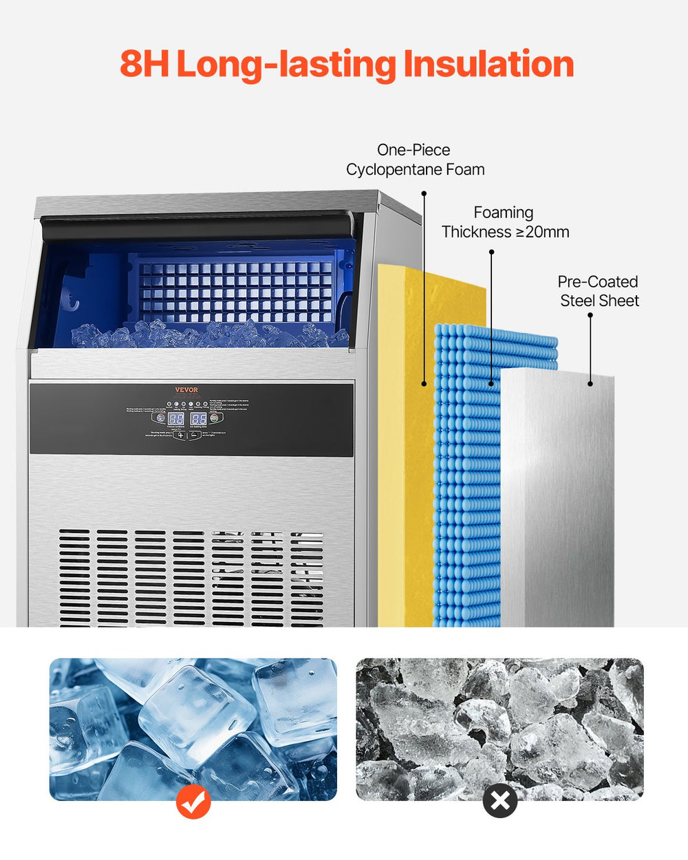 Vevor Commercial Ice Maker Freestanding Cabinet 160lbs/24Hr with 66lbs Storage New
