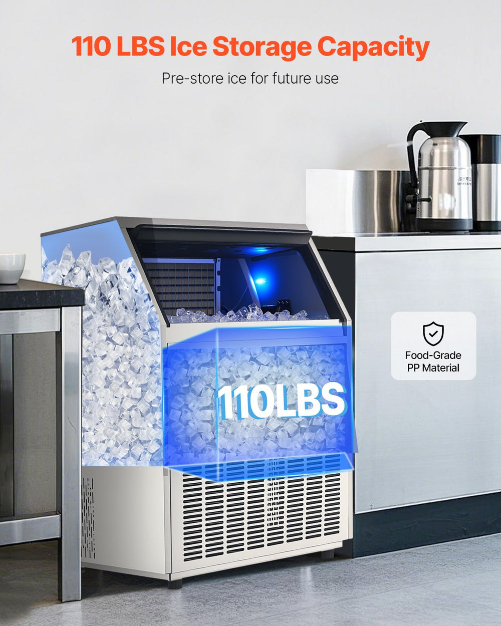 Vevor Commercial Ice Maker Freestanding Cabinet 440Lbs/24Hr with 110 Lbs Storage New