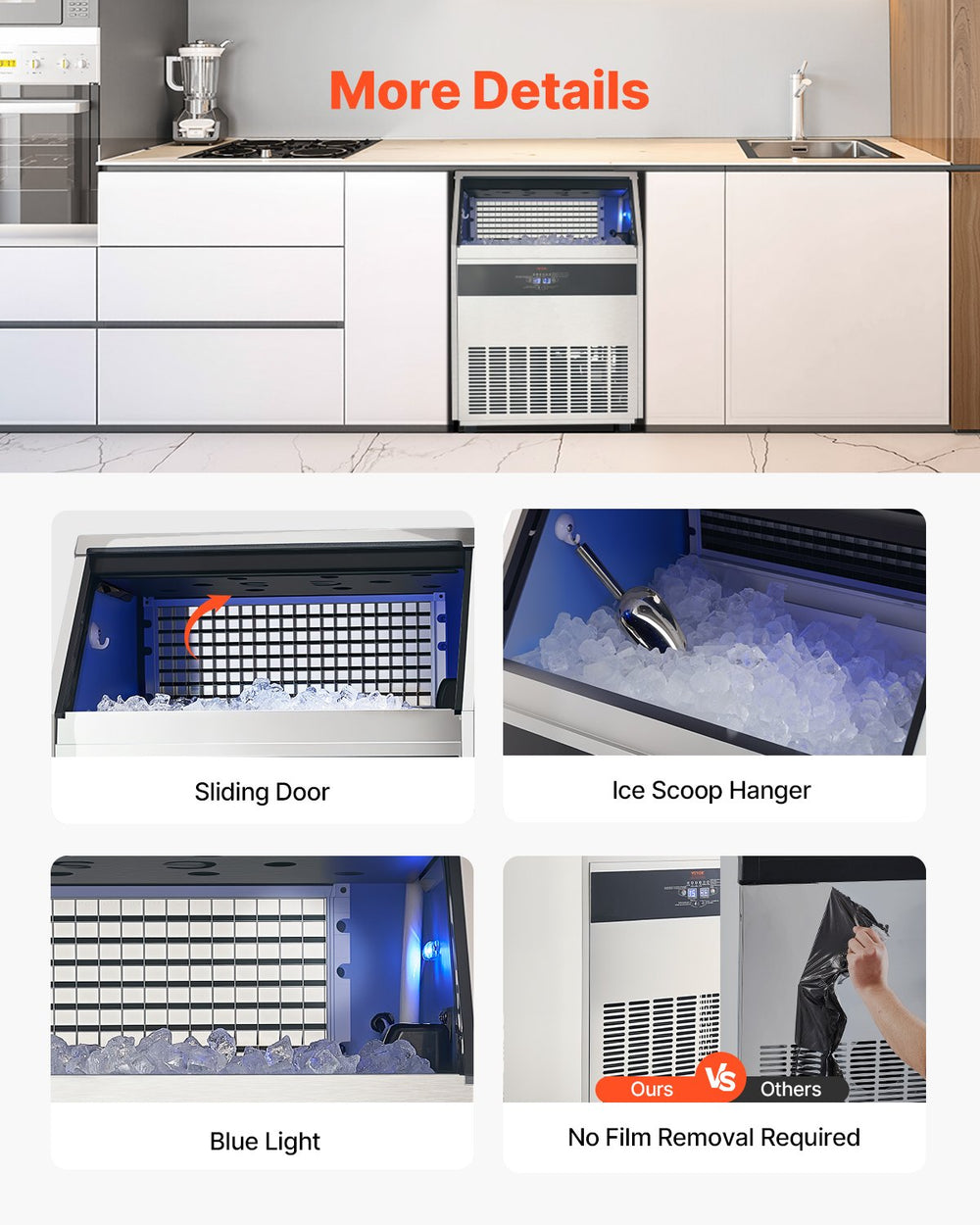 Vevor Commercial Ice Maker Freestanding Cabinet 440Lbs/24Hr with 110 Lbs Storage New