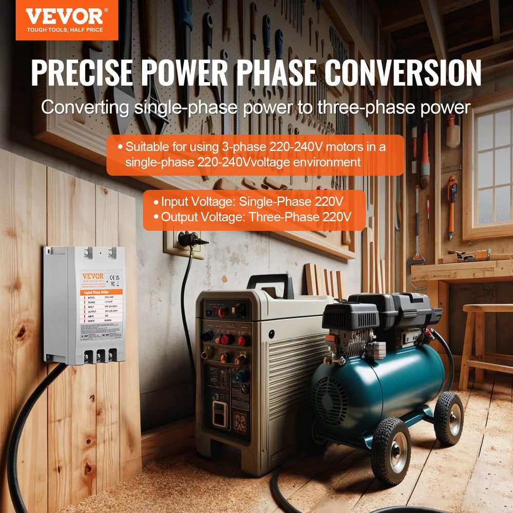 Vevor Digital Phase Converter Single to 3-Phase 10HP 30A 220V New