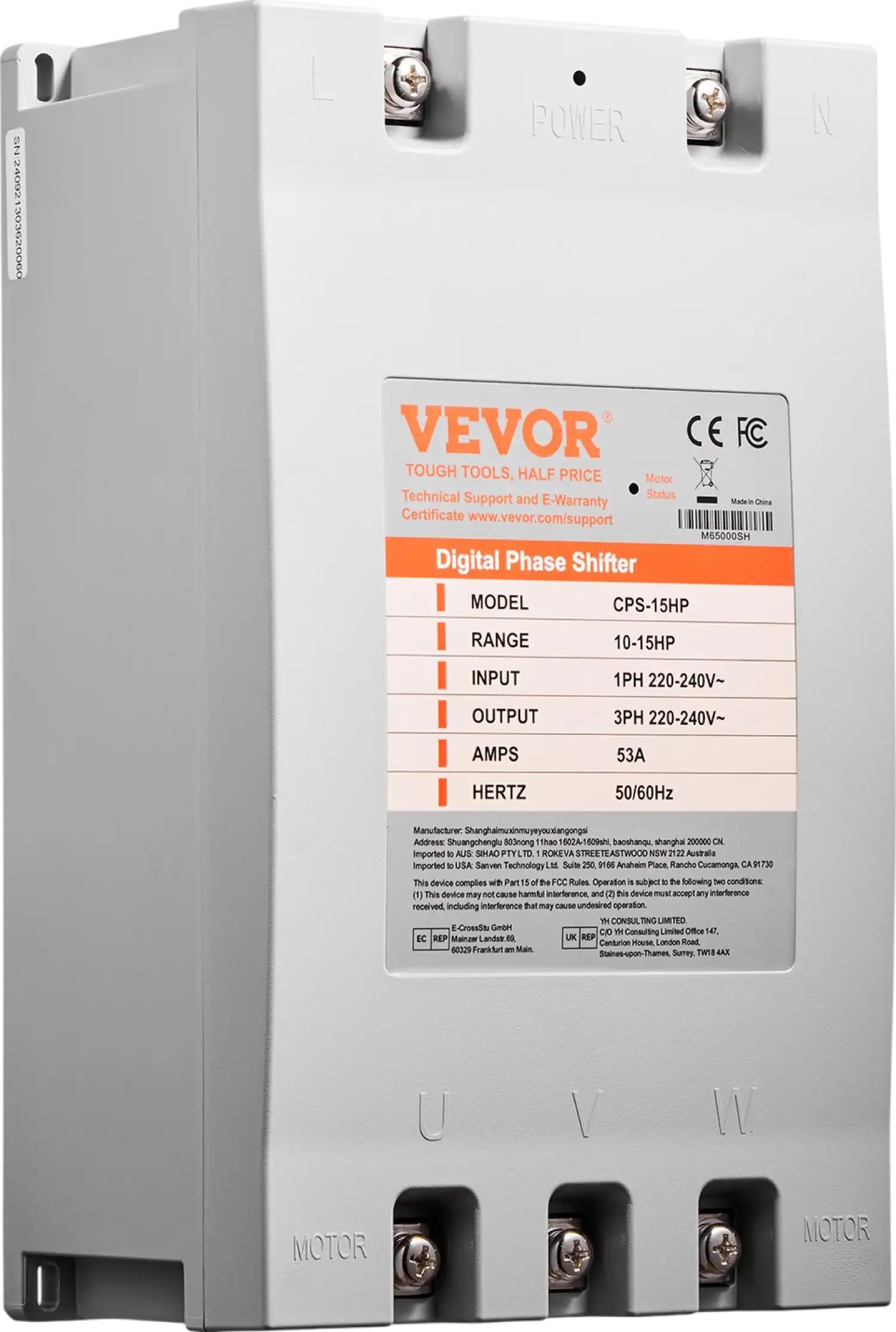 Vevor Digital Phase Converter Single to 3-Phase 15HP 53A 220V New