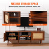 Vevor Rattan TV Stand for 65" TV with Built-in Socket USB Ports Adjustable Shelf New