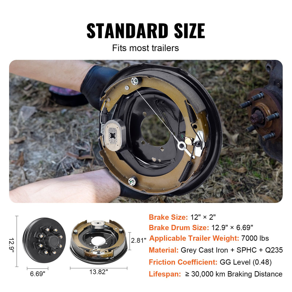 Vevor Trailer Electric Brake Assembly 12" x 2" Self-Adjusting for 7000 Lbs Axle New