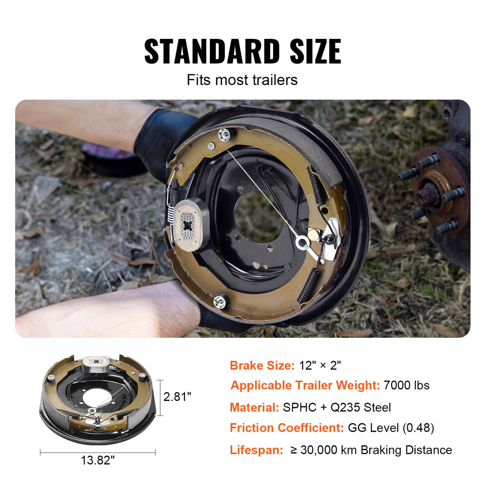 Vevor Electric Trailer Brake Assembly 12" x 2" Self-Adjusting Kit for 7000 Lbs. Axle 2 Pairs New