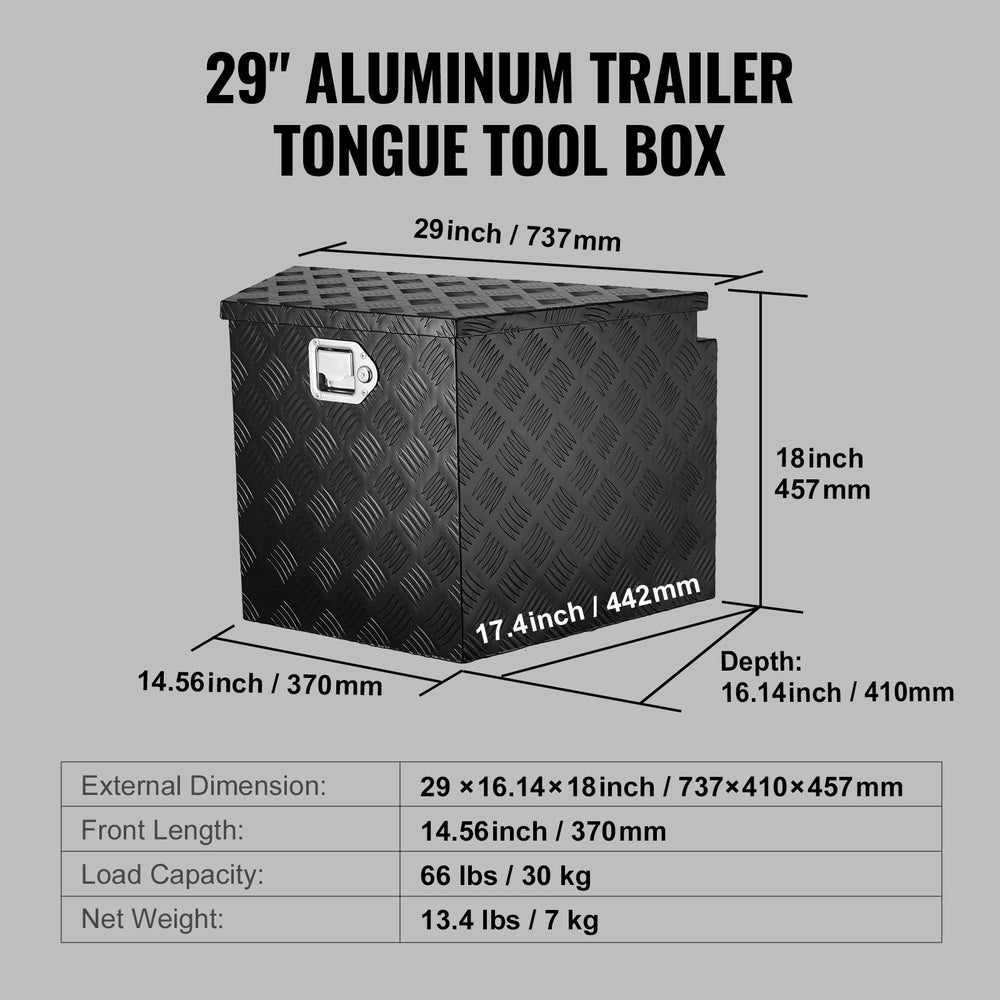 Vevor Trailer Tongue Box 29" x 16.2" x 18" Aluminum Alloy Diamond Plate with Lock and Keys New