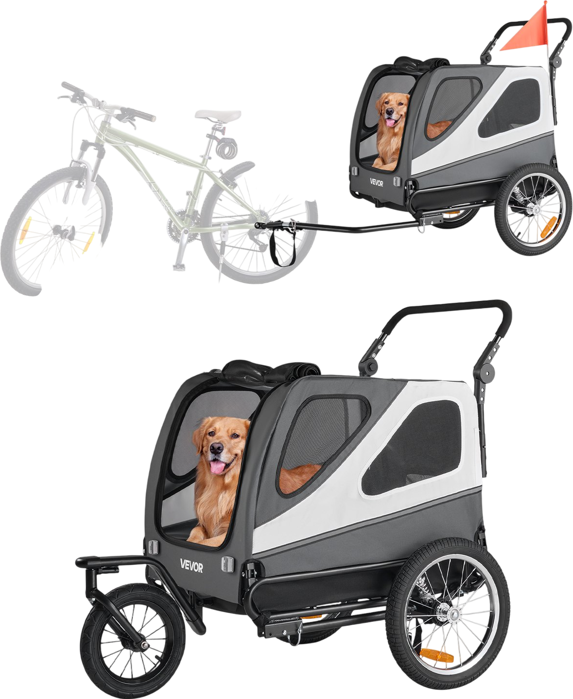 Vevor Pet Bike Trailer 2-in-1 Stroller Cart 100 lb. Capacity Folding Frame New