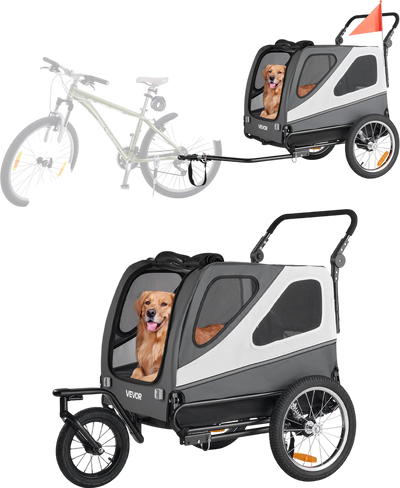 Vevor Pet Bike Trailer 2-in-1 Stroller Cart 100 lb. Capacity Folding Frame New