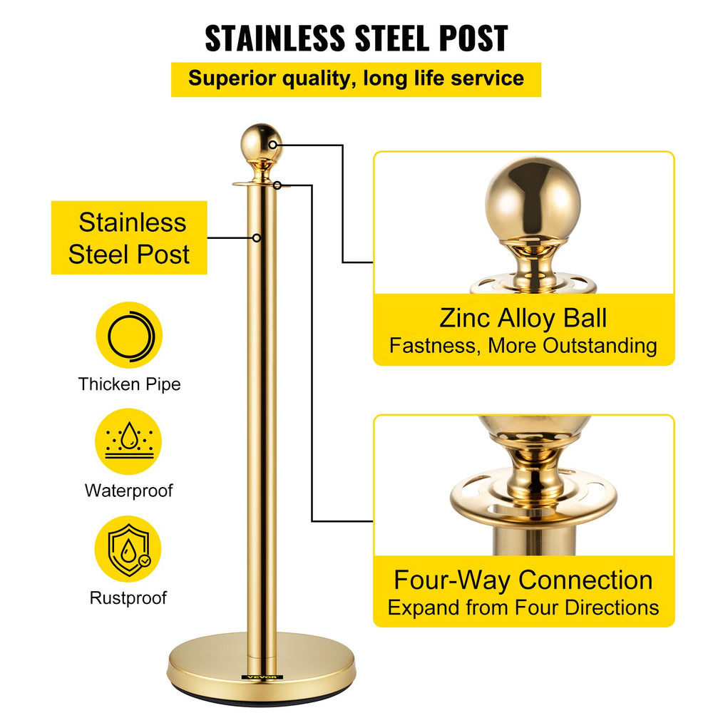 Vevor Stanchion Crowd Control Posts 6 Pcs Gold with Velvet Ropes New