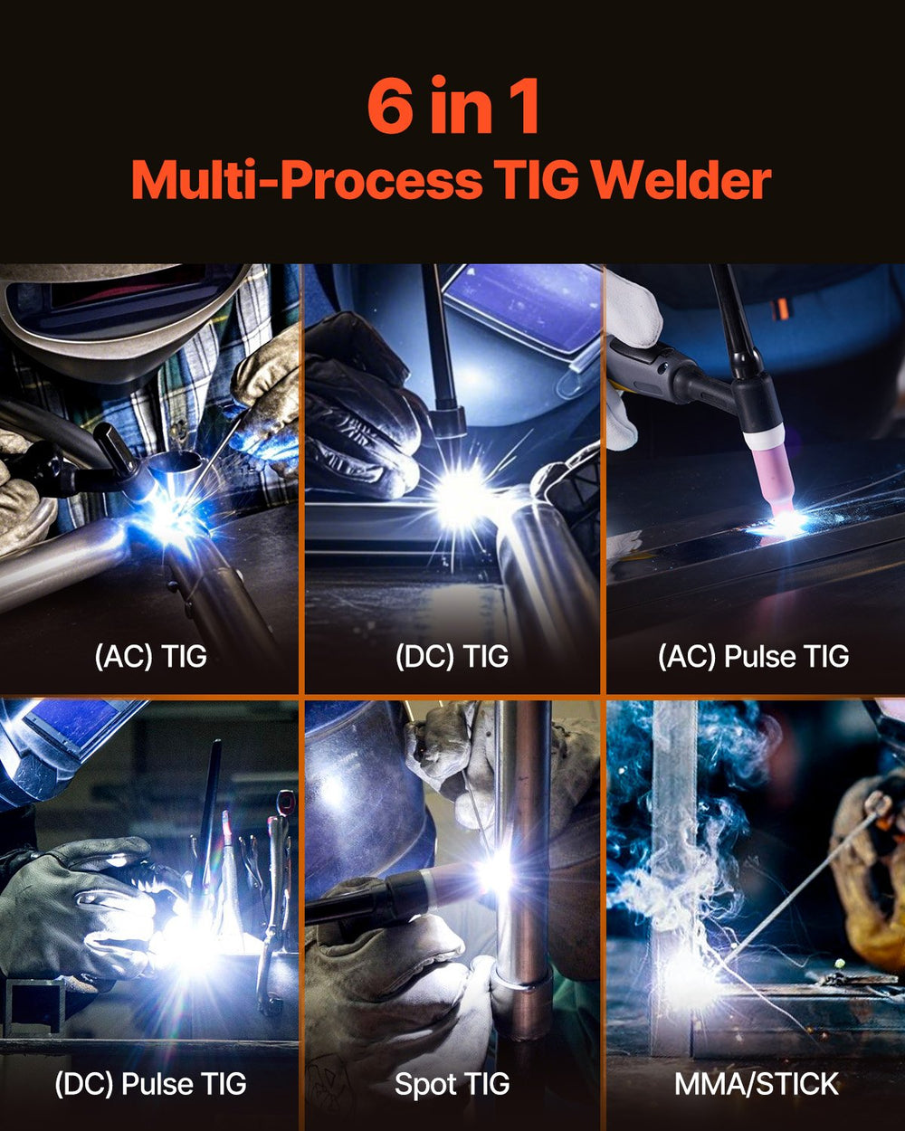 Vevor TIG Welder 6-in-1 AC/DC Welding Machine Pulse Spot MMA Stick New