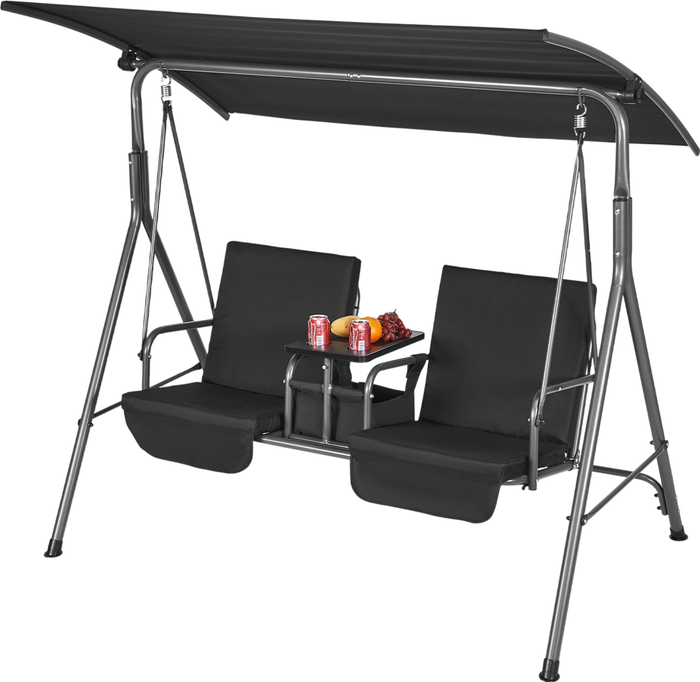 Vevor Patio Swing Chair 2-Seat with Adjustable Canopy Rotating Tray Steel Frame New