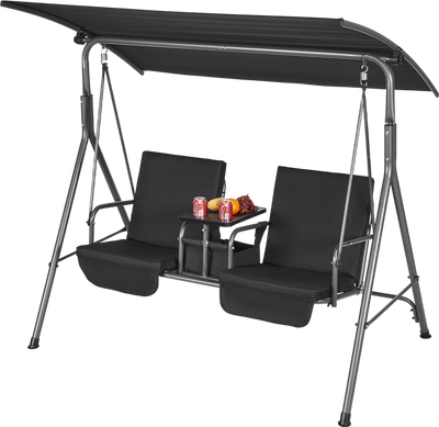 Vevor Patio Swing Chair 2-Seat with Adjustable Canopy Rotating Tray Steel Frame New