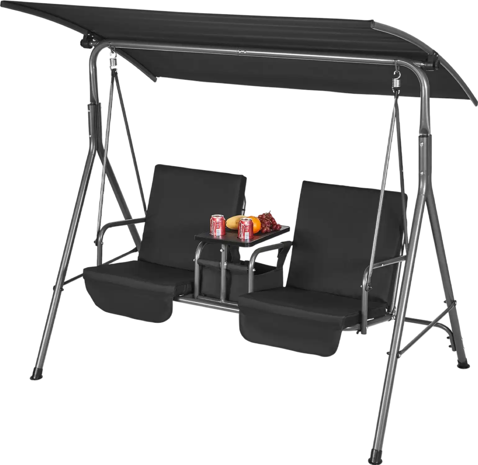 Vevor Patio Swing Chair 2-Seat with Adjustable Canopy Rotating Tray Steel Frame New