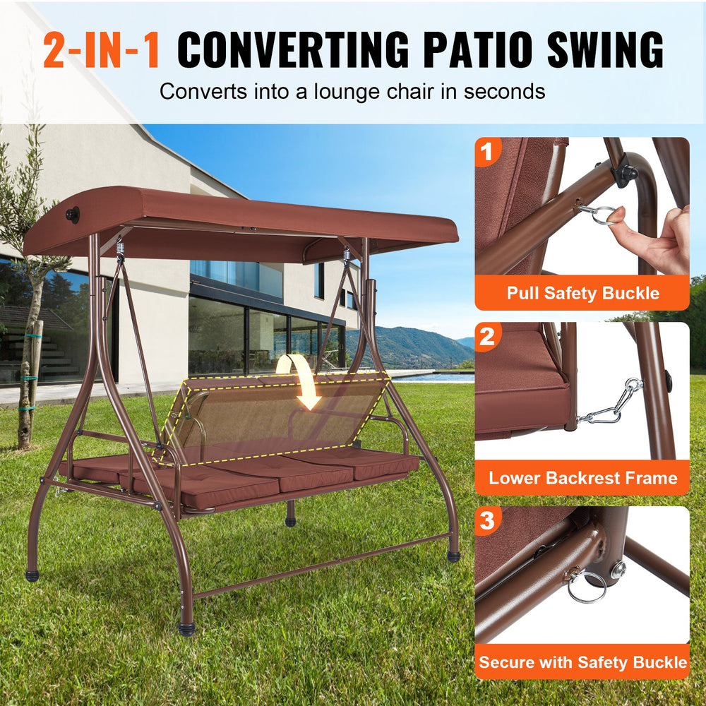 Vevor 2-in-1 Converting Patio Swing Chair with Adjustable Canopy New