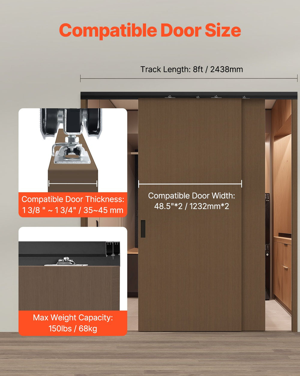 Vevor Bypass Door Hardware 8ft Track Kit for 2 Door System New