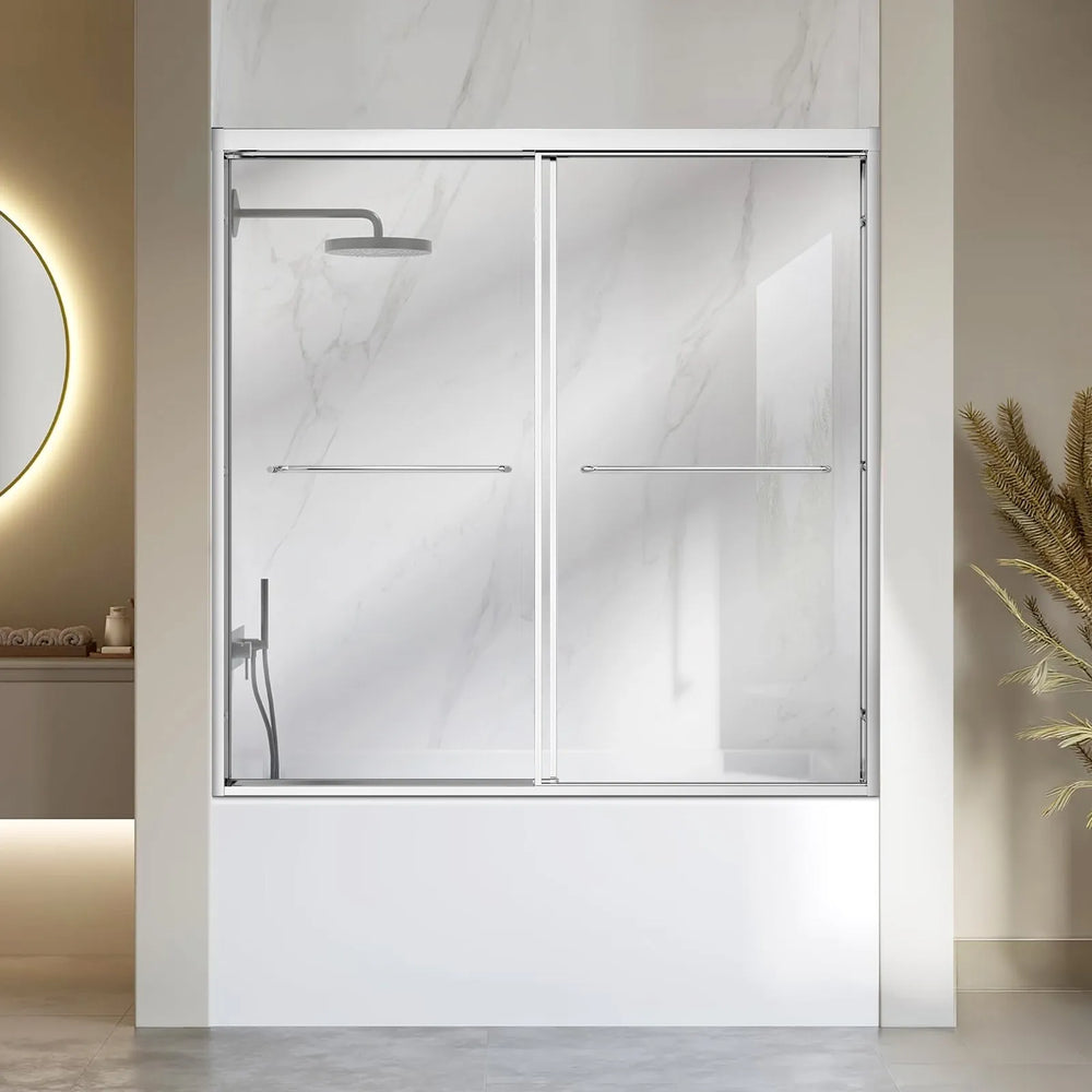 Vevor Bathtub Shower Door 60" x 60" Semi-Frameless Bypass Sliding Tub Door Silver New