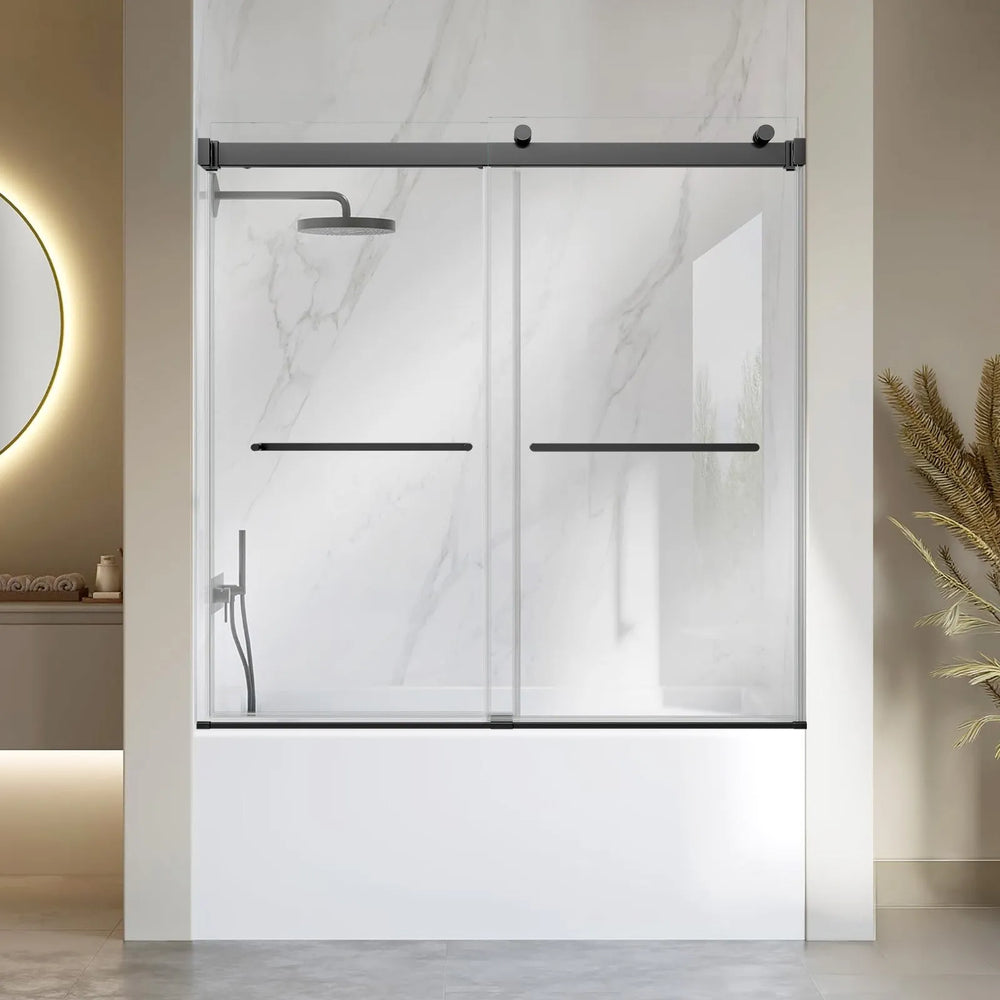 Vevor Bathtub Shower Door 60" x 60" Frameless Bypass Sliding Glass Doors Black New