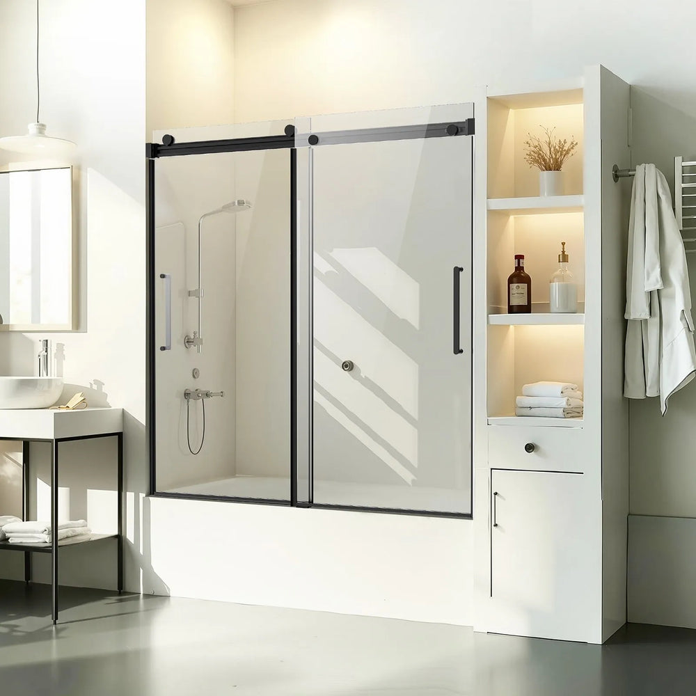 Vevor Bathtub Shower Door 56-60" x 60" Frameless Sliding 8mm Tempered Glass New