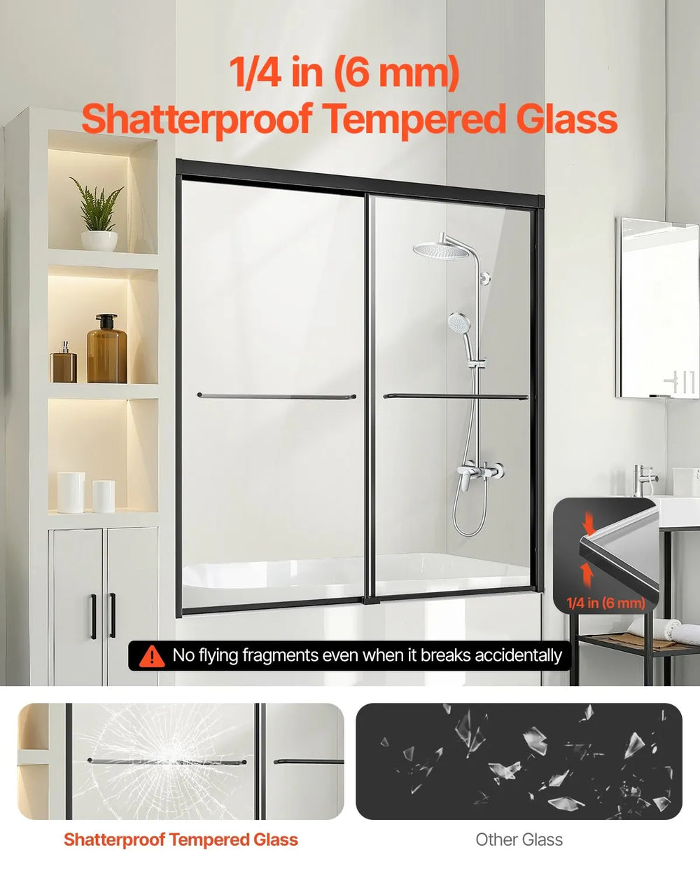 Vevor Bathtub Shower Door 56-60" x 60" Semi-Frameless 6mm Tempered Glass New