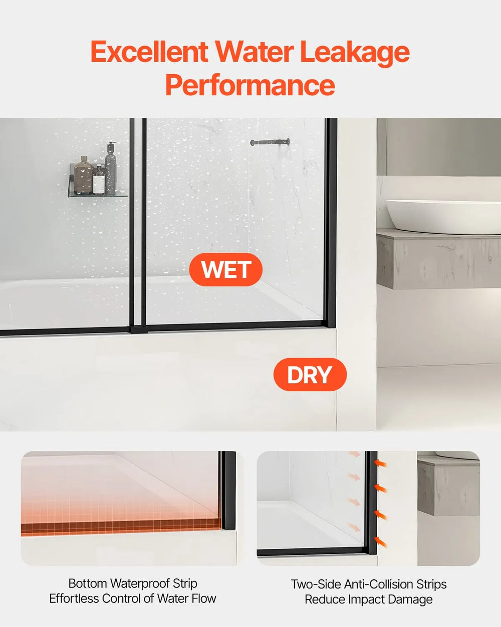 Vevor Bathtub Shower Door 56-60" x 60" Semi-Frameless 6mm Tempered Glass New