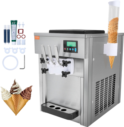 Vevor Commercial Ice Cream Machine 5.3 Gal/H Yield 3-Flavor 2 Hopper 1800W New