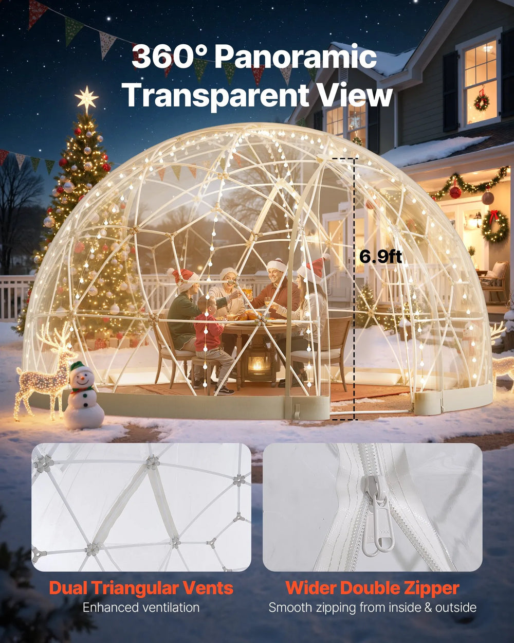 Vevor Garden Igloo 15 x 9.5 Ft Outdoor Geodesic Dome Greenhouse PVC New