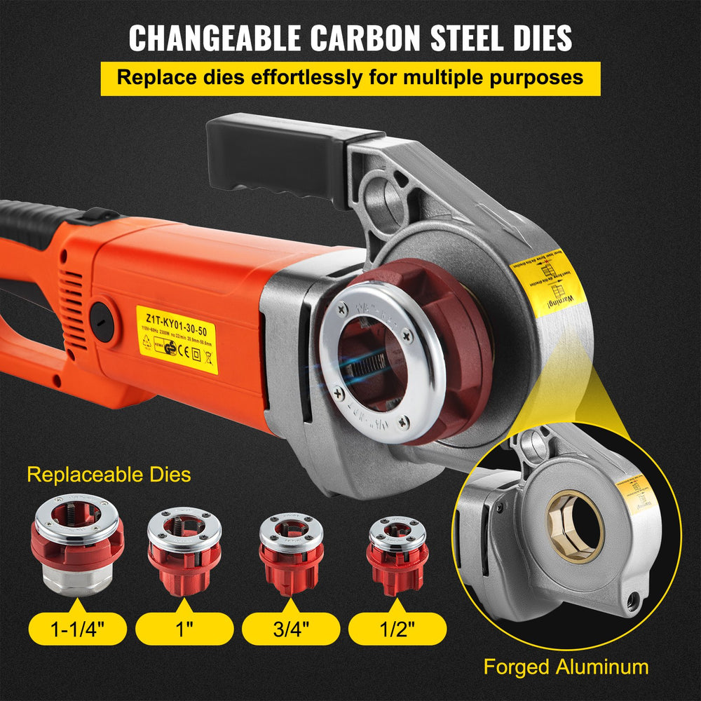 Vevor Electric Pipe Threader Handheld with 4 Dies 1/2" to 1-1/4" 2300W 110V New