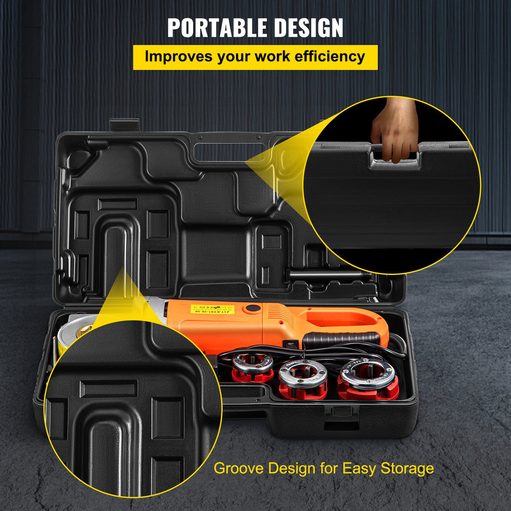 Vevor Electric Pipe Threader Handheld with 4 Dies 1/2" to 1-1/4" 2300W 110V New