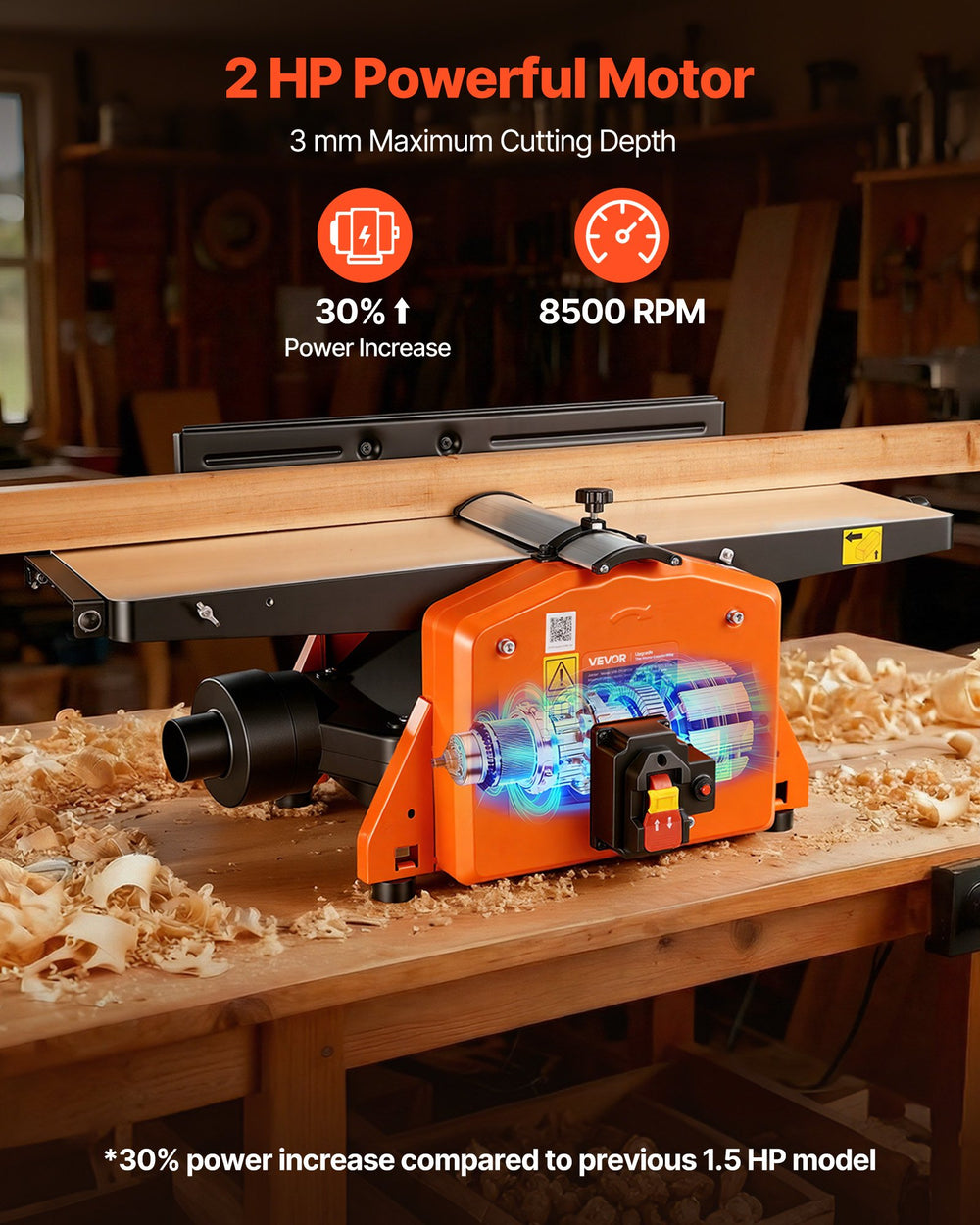 Vevor Spiral Benchtop Jointer 8 in. 2 HP 8500 RPM with 18-Blade Cutterhead New