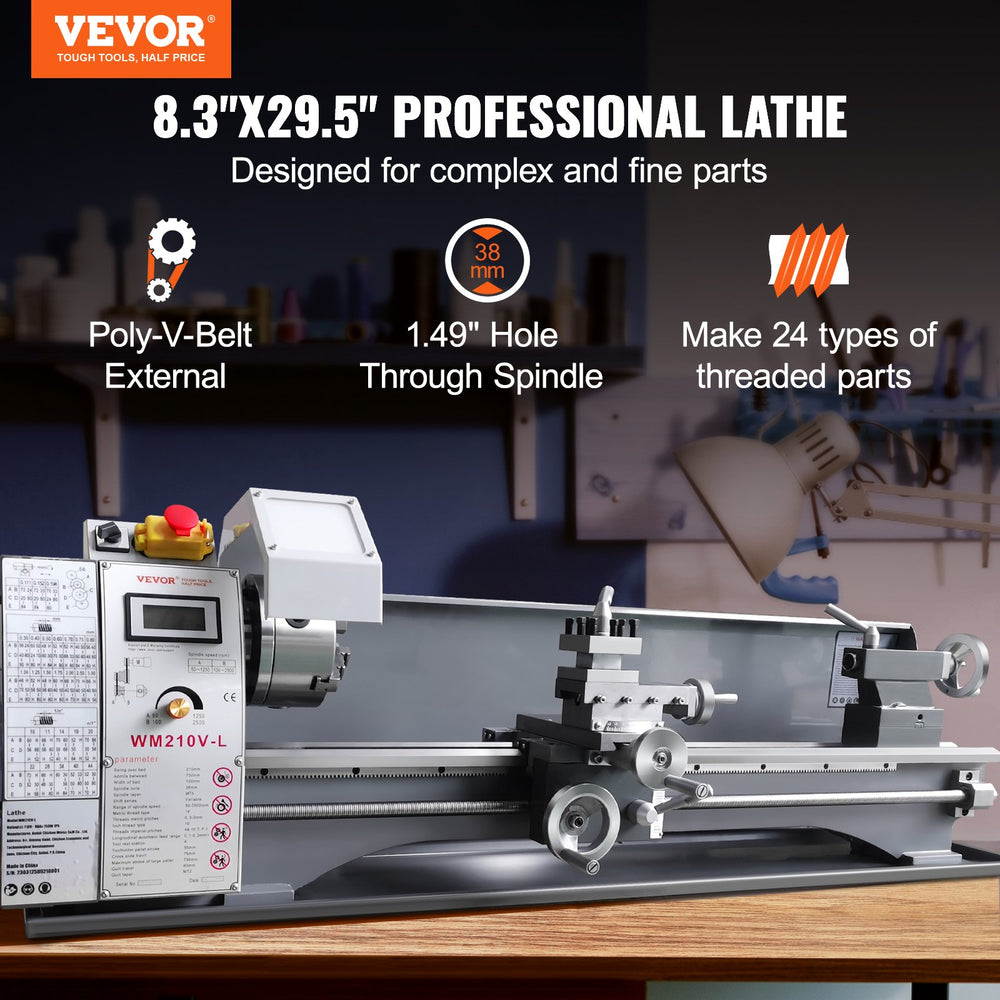 Vevor Metal Lathe 8.3" x 29.5" Continuously Variable Speed 0-2500 RPM 750W New