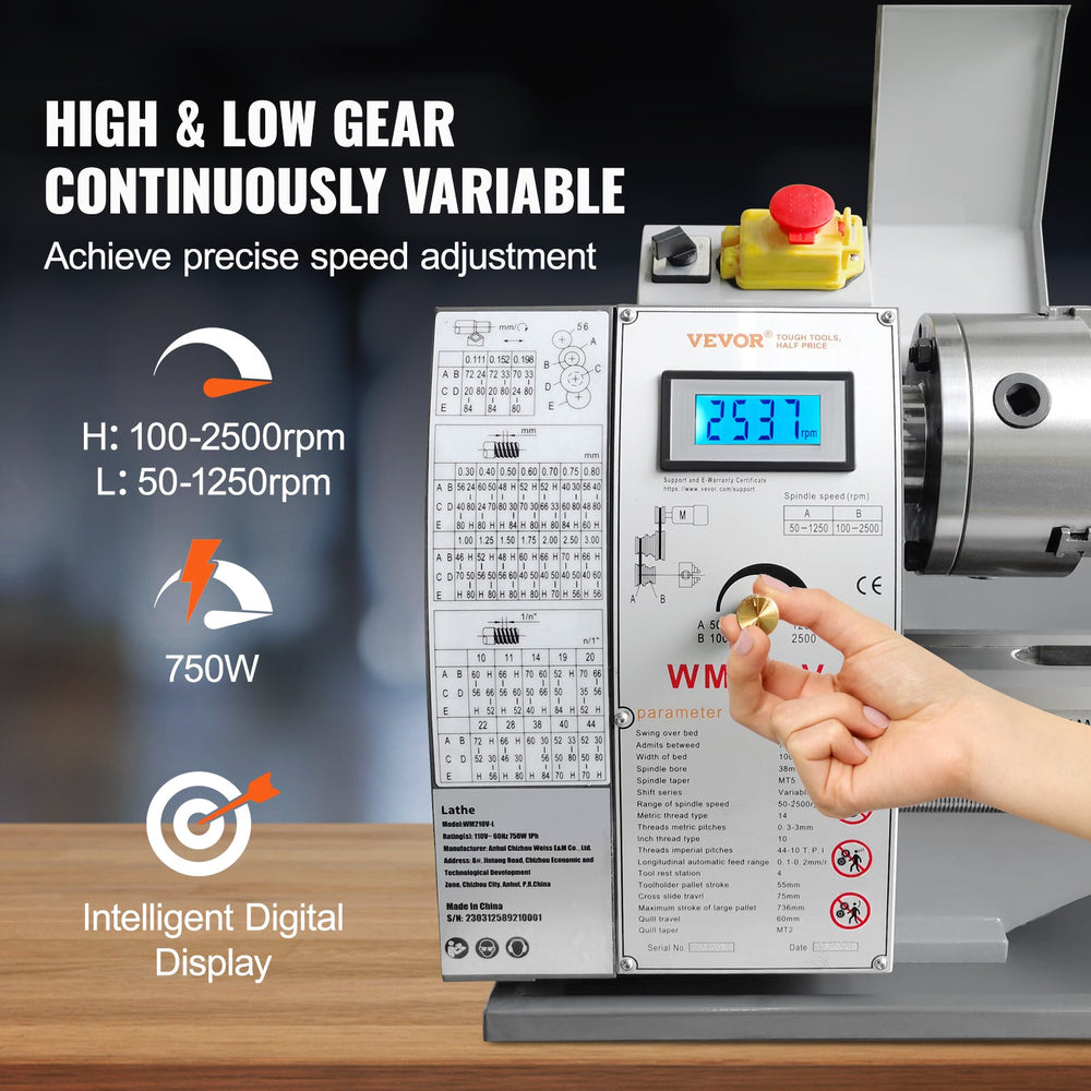 Vevor Metal Lathe 8.3" x 29.5" Continuously Variable Speed 0-2500 RPM 750W New