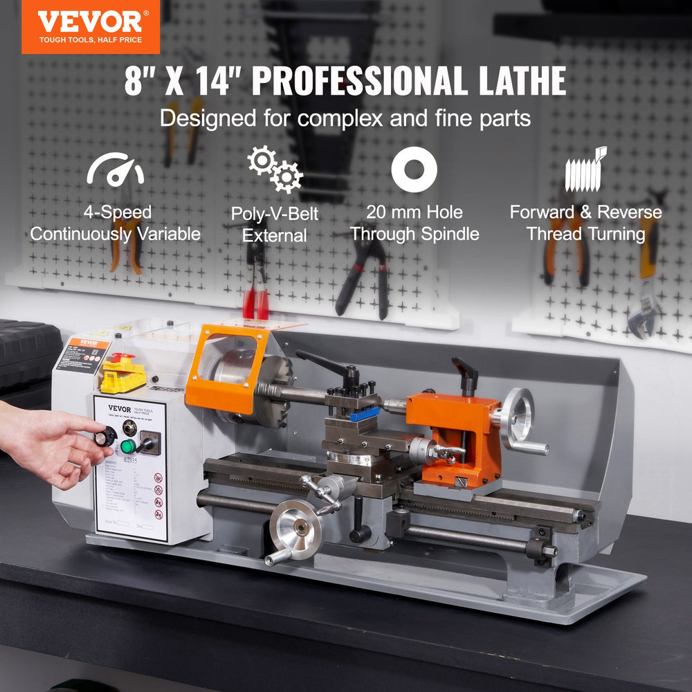 Vevor Metal Lathe 8" x 14" Benchtop Variable Speed 50-2500 RPM 500W New