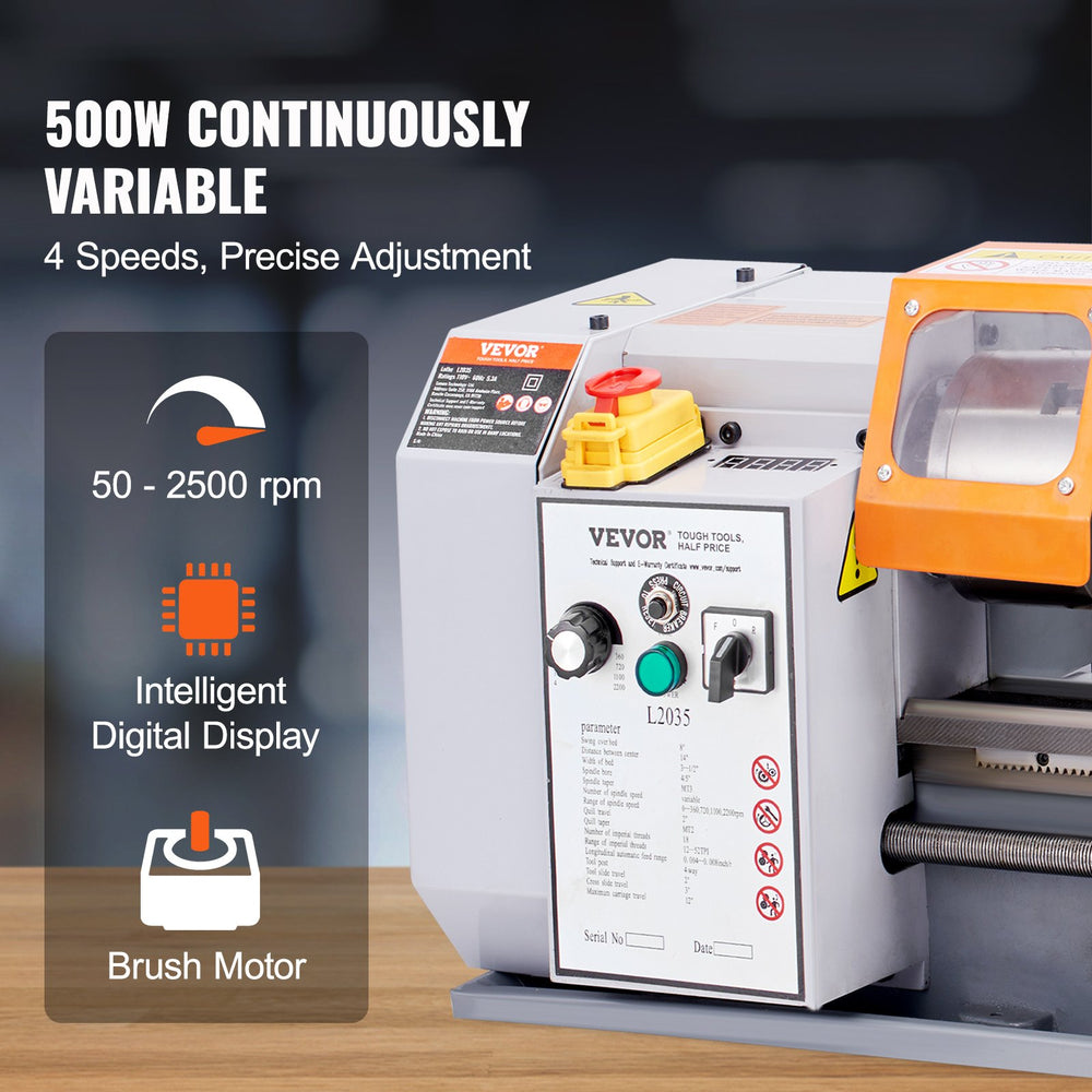 Vevor Metal Lathe 8" x 14" Benchtop Variable Speed 50-2500 RPM 500W New