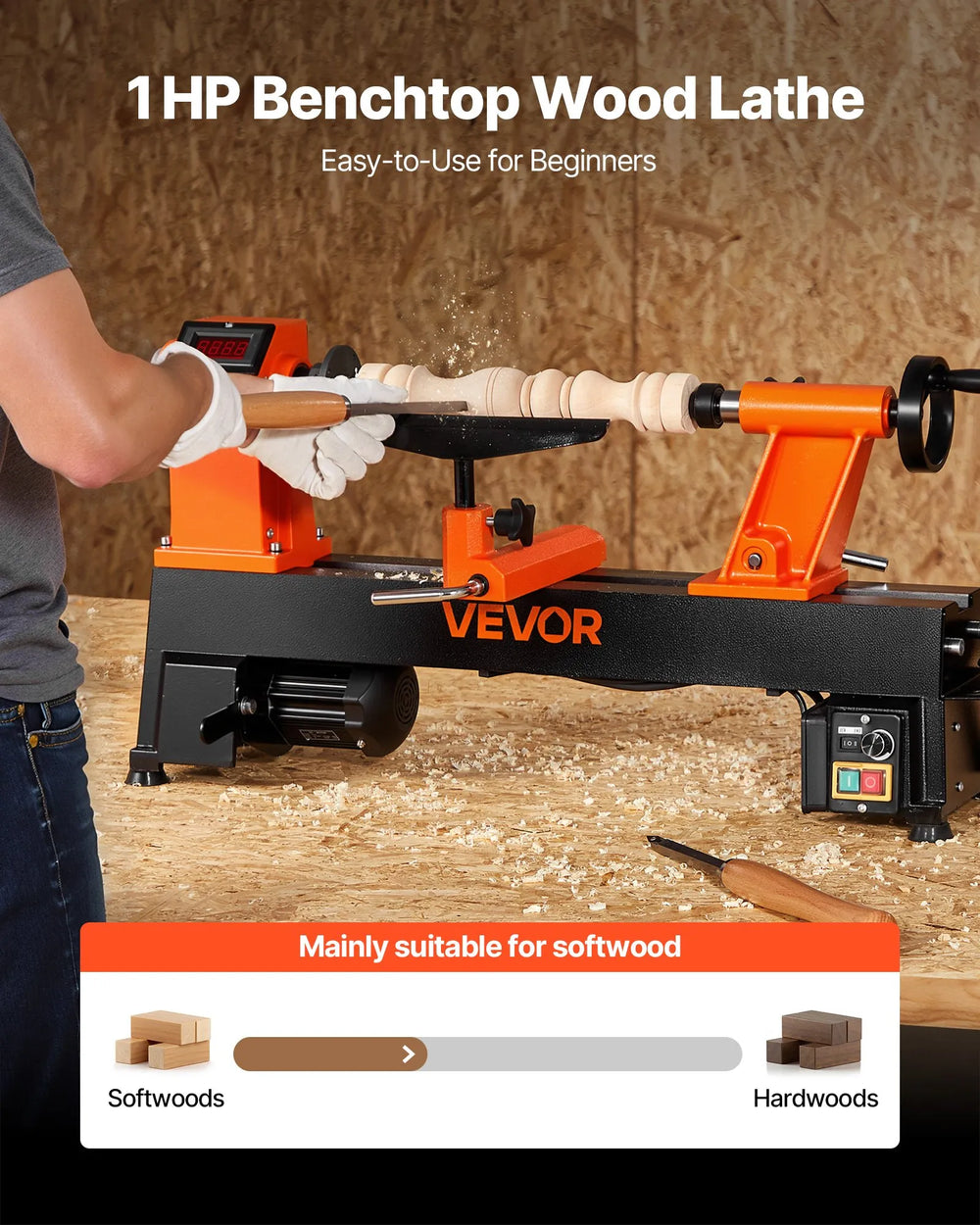 Vevor Woodworking Lathe 12 x 18 in Workbench 1 HP with 0-3800 RPM Variable Speed New