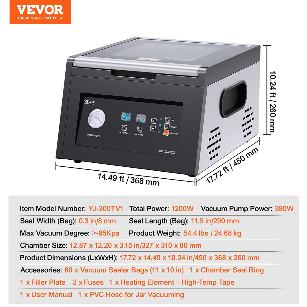 Vevor Chamber Vacuum Sealer with 11.5" Sealing Length 380W Pump New