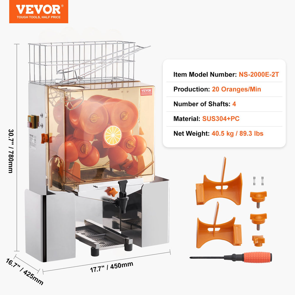 Vevor Commercial Orange Juicer 120W Stainless Steel Auto Feed 20 Oranges Per Minute New