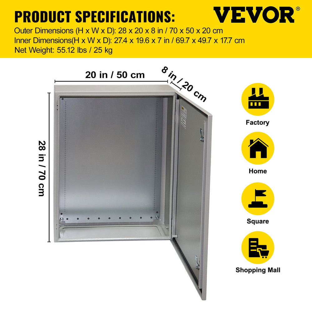 Vevor Electrical Enclosure 28" x 20" x 8" NEMA 4 Outdoor Junction Box Tested to UL Standards New