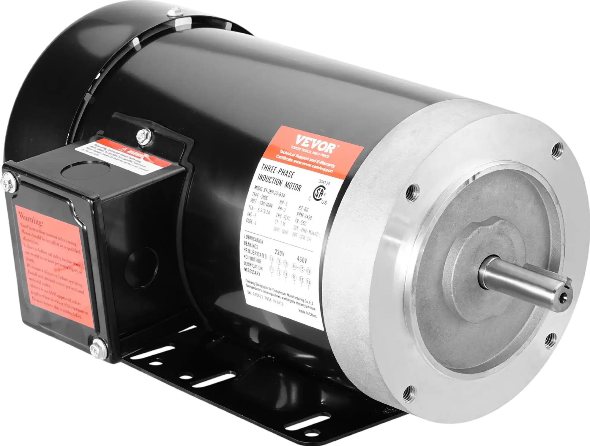 Vevor Induction Motor 2HP 3-Phase 3450 RPM AC 230V/460V CW/CCW Rotation New