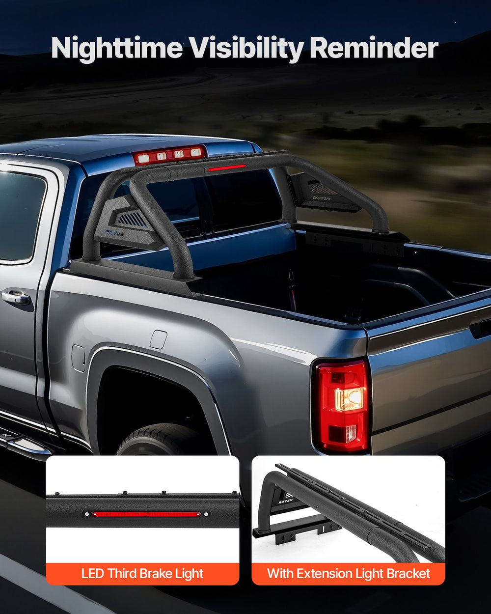 Vevor Truck Bed Roll Bar Universal Chase Rack with Light for Mid-Size Pickup New