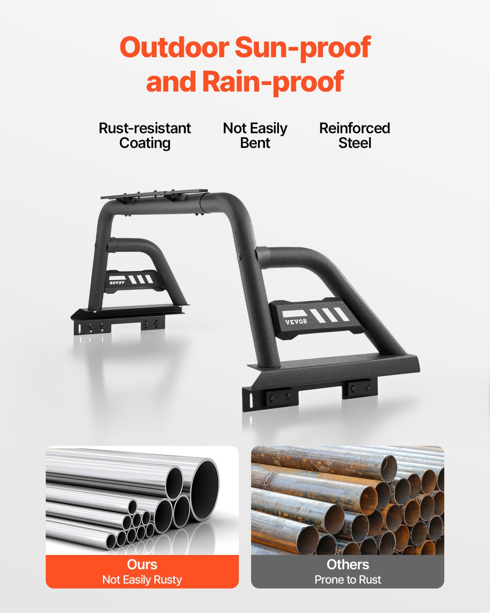 Vevor Truck Bed Roll Bar Universal Chase Rack for Mid-Size Pickup Carbon Steel New