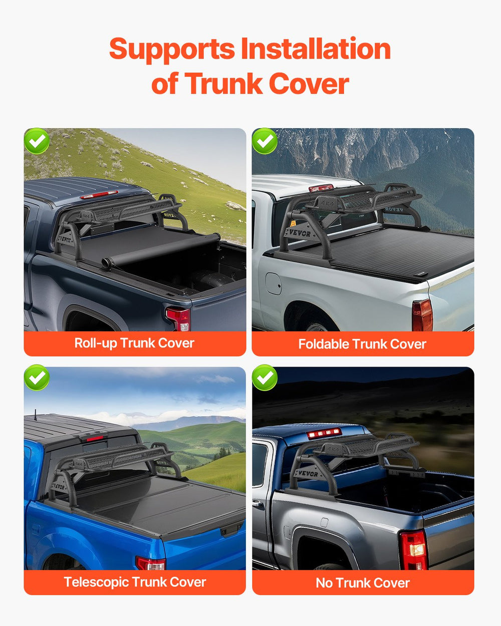 Vevor Truck Bed Roll Bar Universal Chase Rack with Cargo Shelf for Full-Size Pickup New