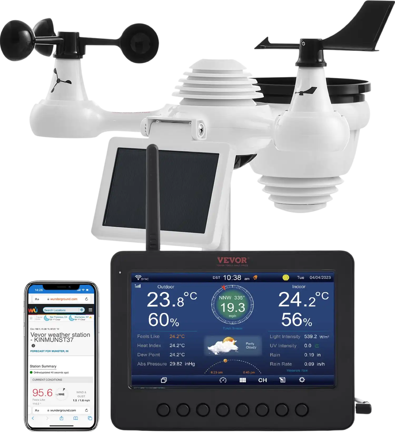 Vevor Wi-Fi Weather Station 7-in-1 Wireless Outdoor Sensor with 7