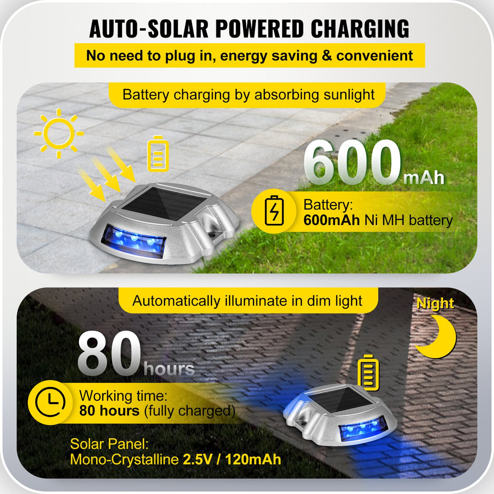 Vevor Solar Driveway Lights with Switch Button Wireless Blue LEDs 24-Pack New