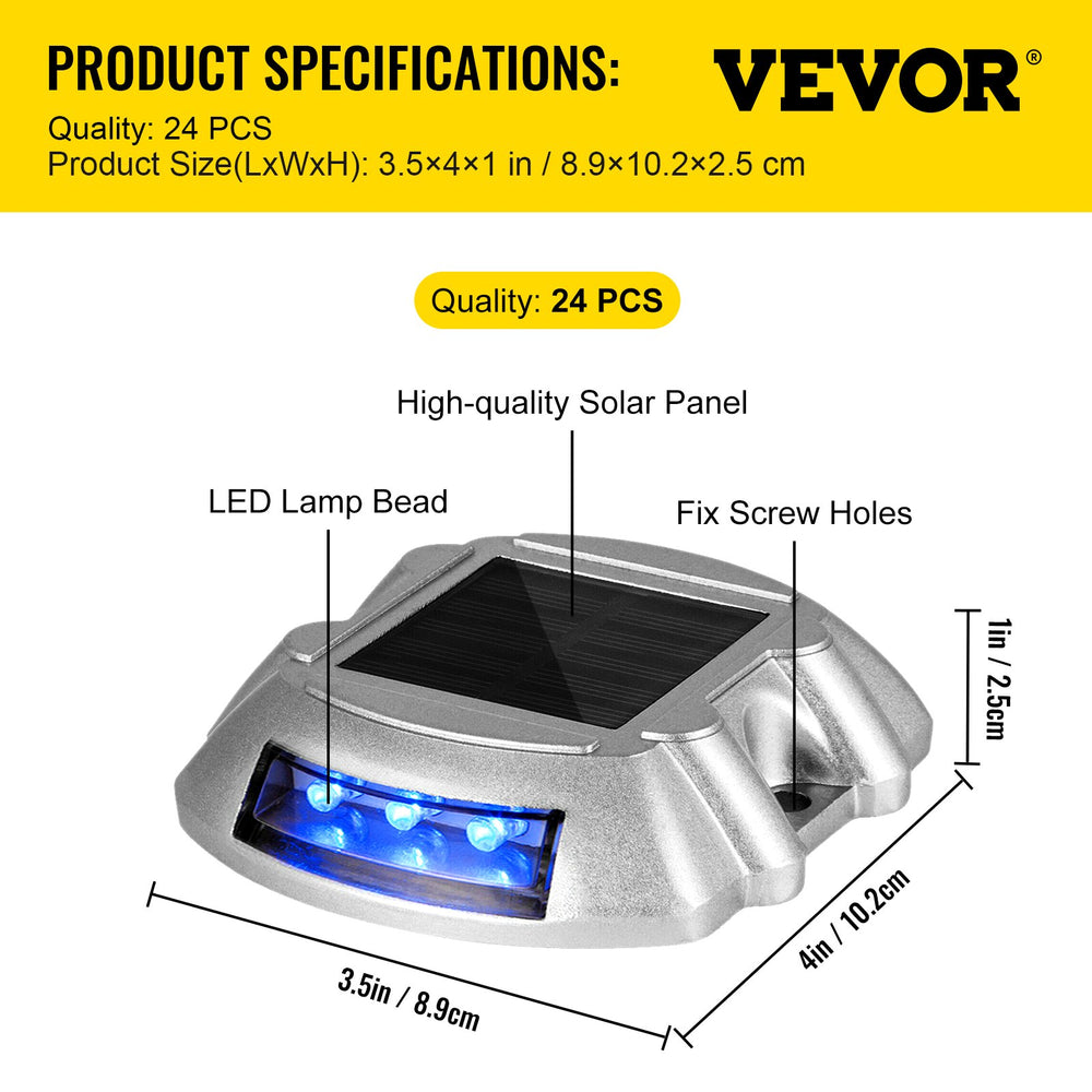 Vevor Solar Driveway Lights with Switch Button Wireless Blue LEDs 24-Pack New