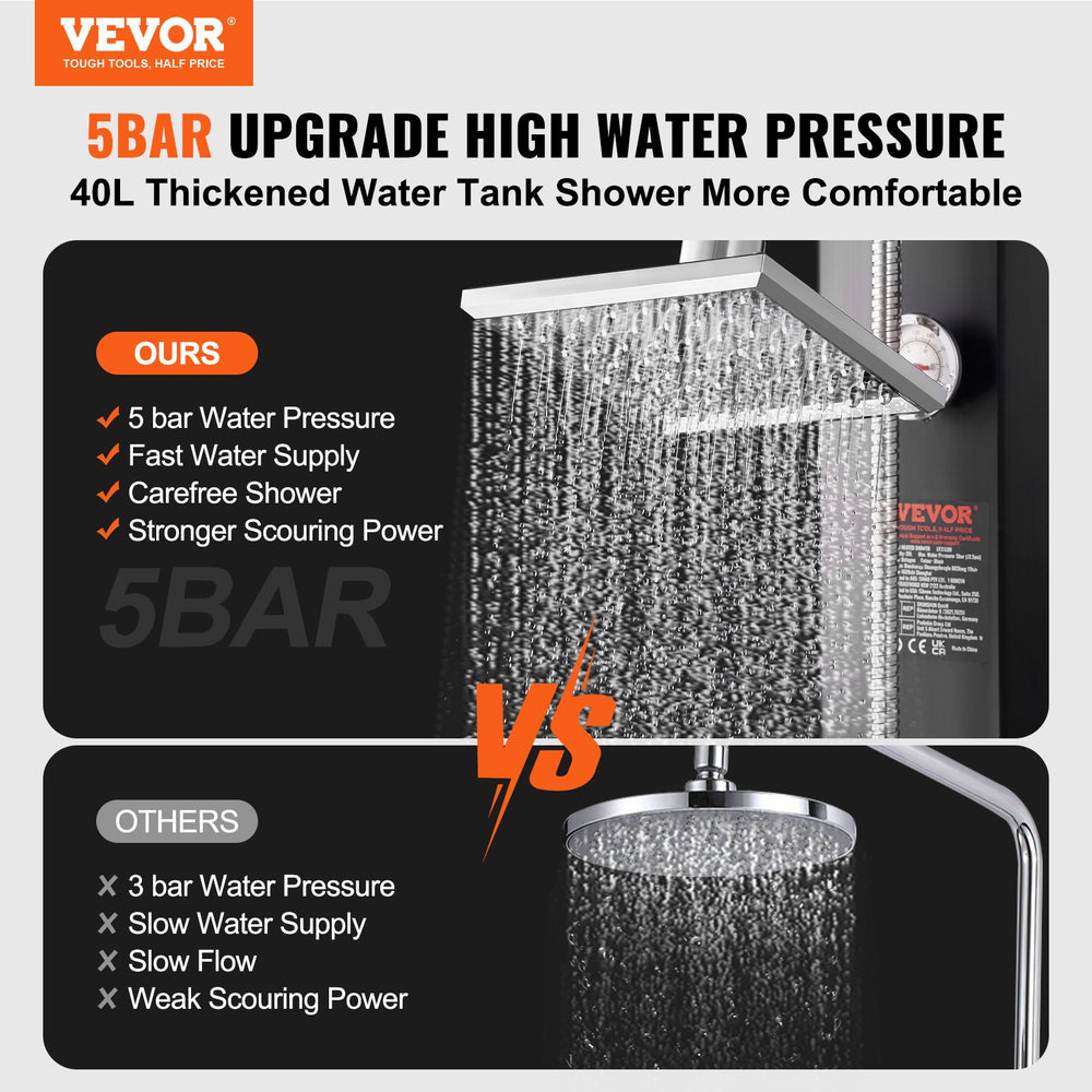 Vevor Outdoor Shower Solar Heated 10.57 Gal. Capacity with Handheld Mode New