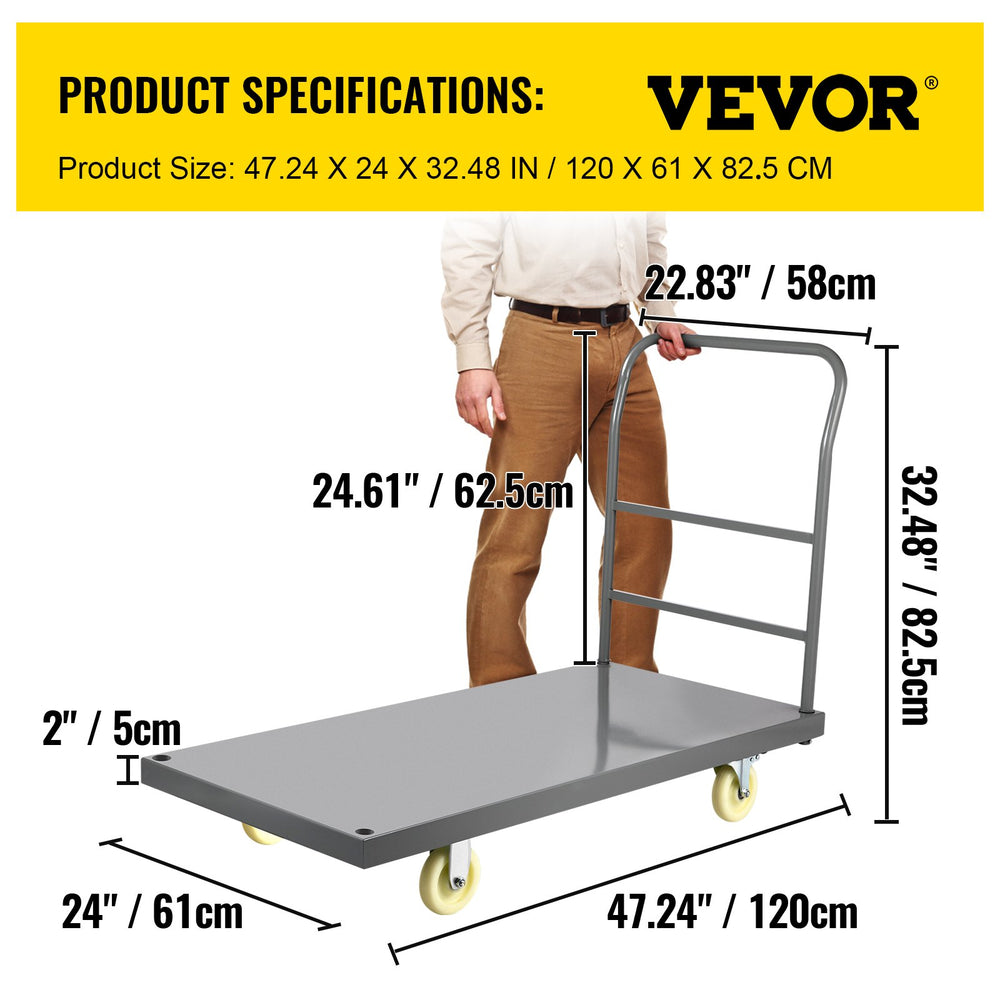 Vevor Platform Truck 2000 Lbs Capacity 47" x 24" x 32" Flatbed Cart New